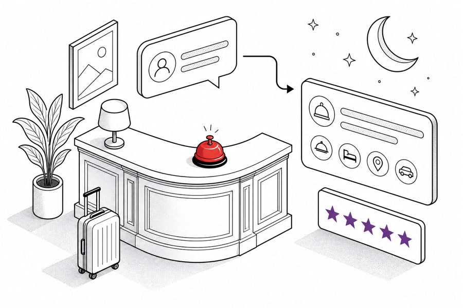 Inn concierge answering guest questions overnight